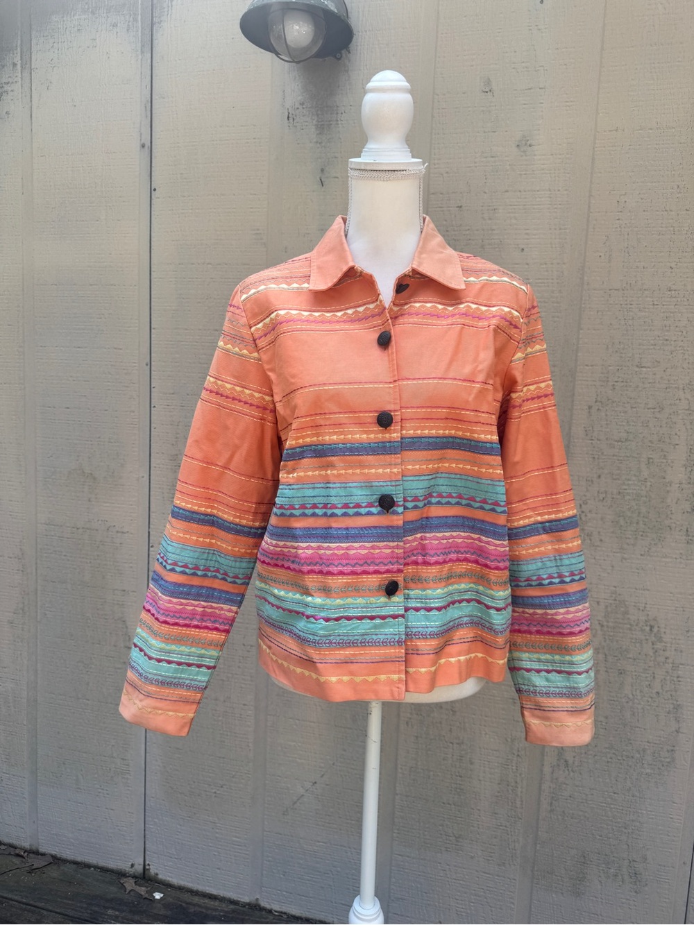 Coldwater Creek Coral Striped Cotton Jacket